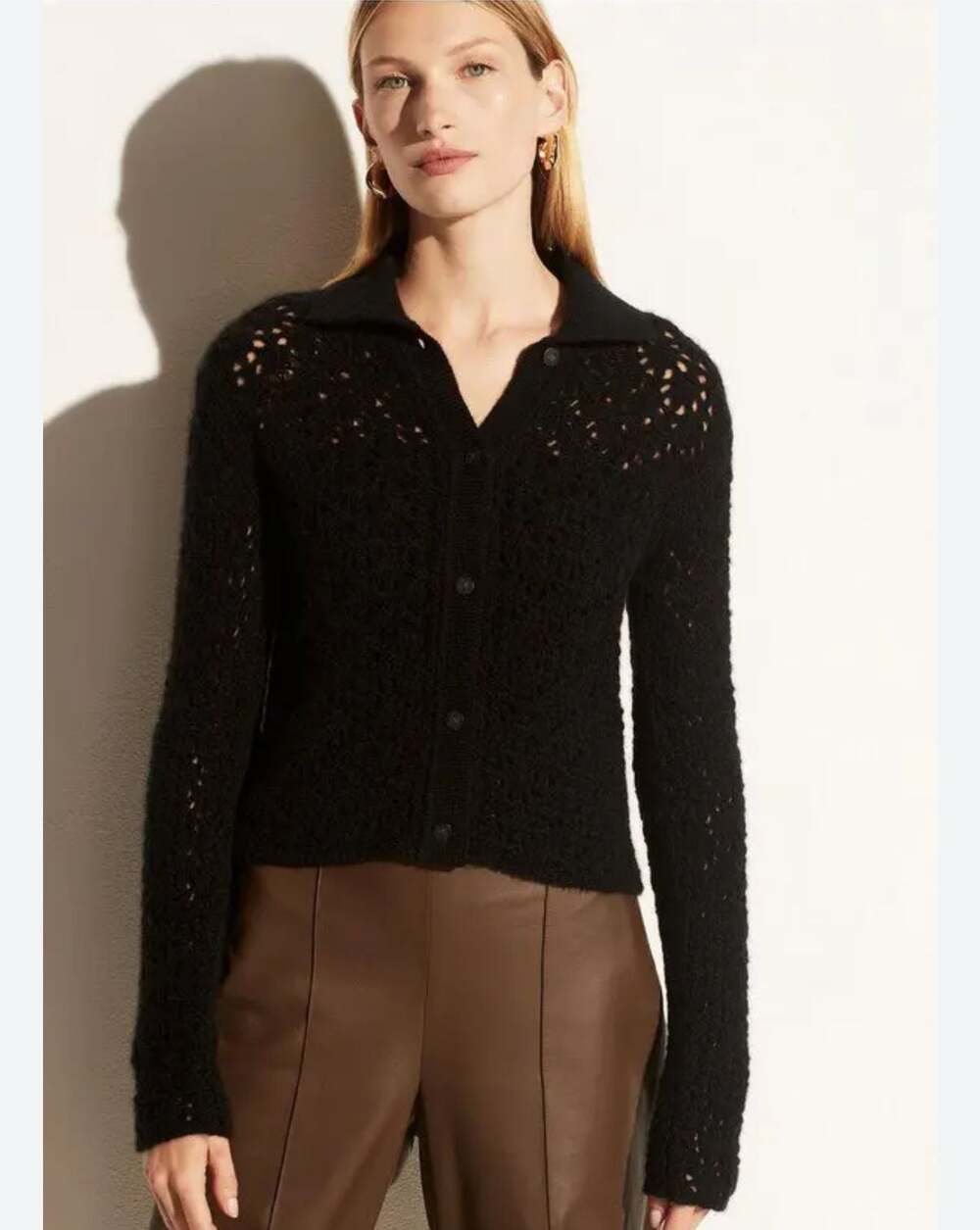 Vince Crochet Wool & Cashmere-Blend Cardigan, XXS